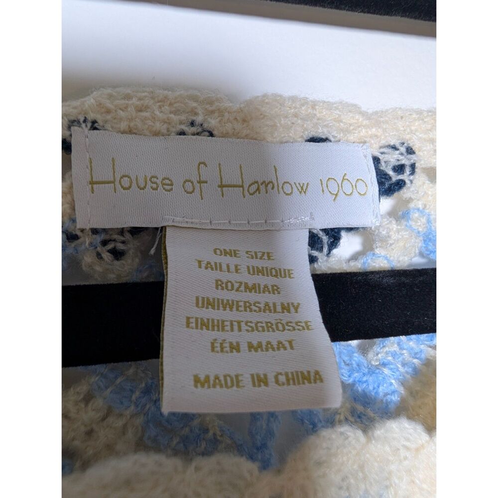 House of Harlow 1960 Boho Crochet Fringe Sweater One Size Blue Ivory Festival - Picture 3 of 8